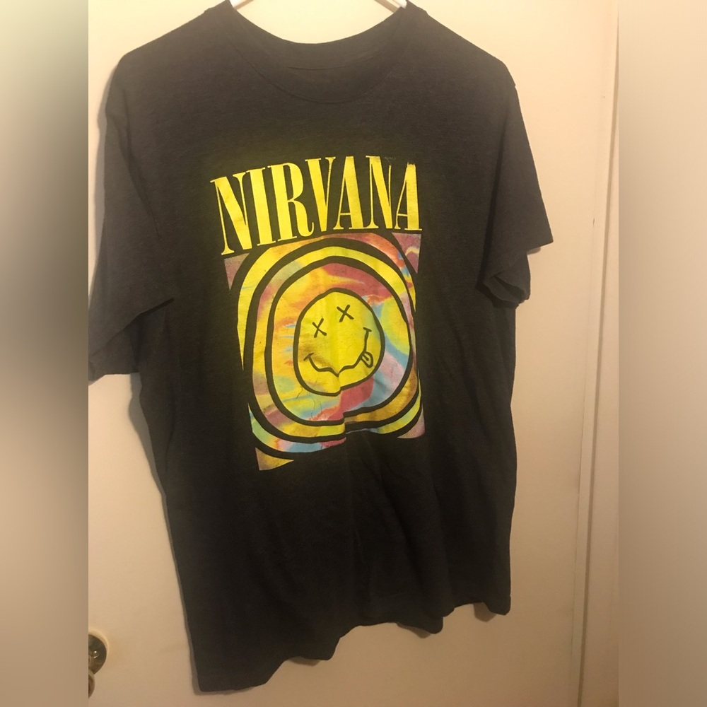 Nirvana Black Tie-Dye Smiley Graphic Tee T-Shirt Size XXL